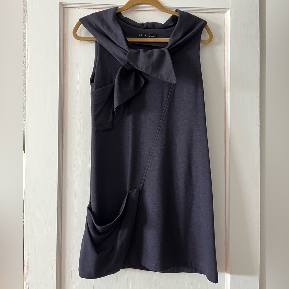 Shin Choi Navy Sleeveless Mini Dress with Bow Neck